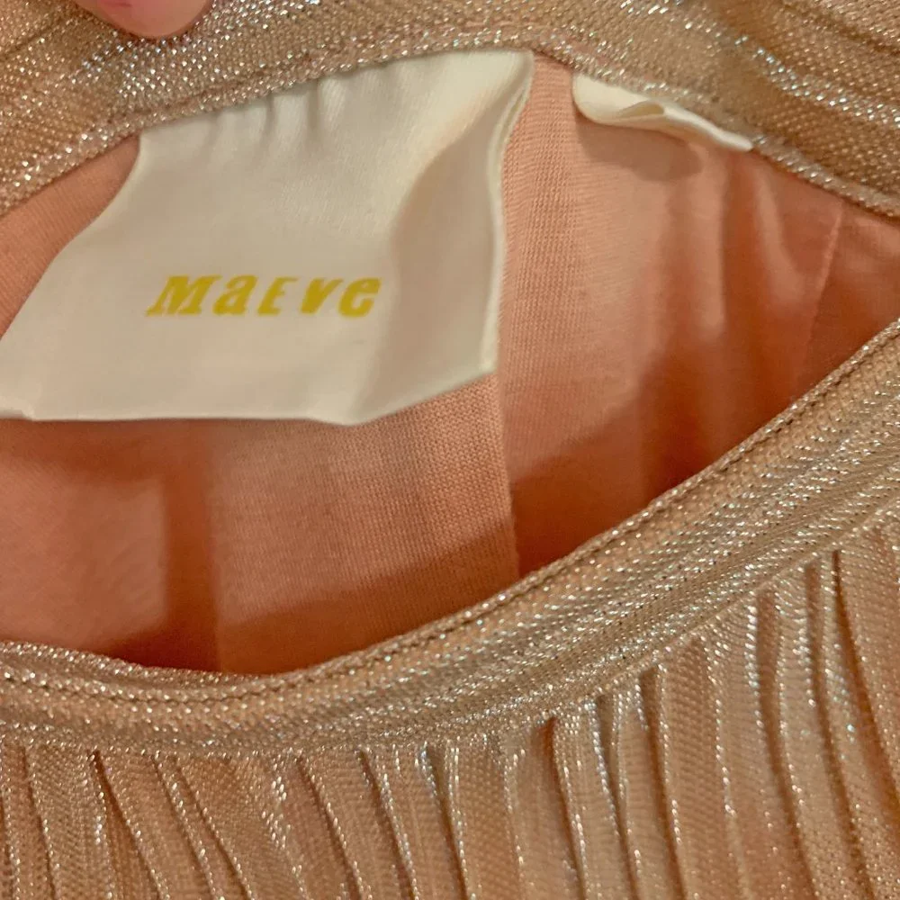 Relaxed Metallic Pleated Midi Skirt Sz S US Maeve Anthropologie Ambra Rose Gold - Picture 7 of 12